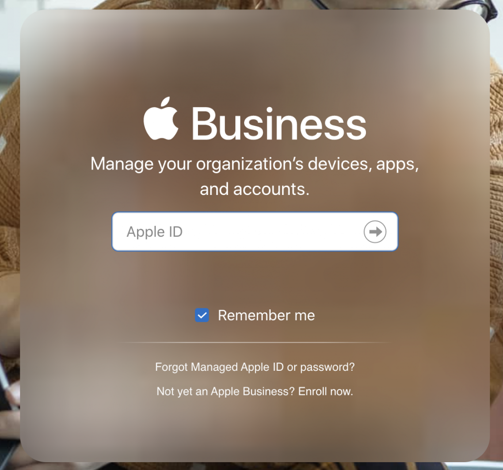 Apple Business Manage Login window